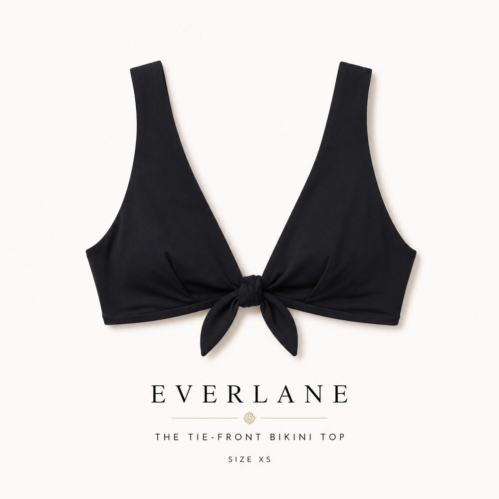 Everlane Tie Front Bikini Top XS Black NWT Sustainable Swimwear Beach Resort